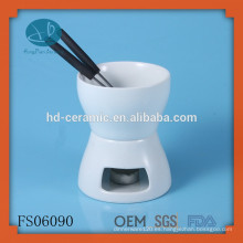 Pequeño conjunto de fondue de cerámica simple, fondue de chocolate de cerámica de color sólido para dos, FDA, CE / UE, Certificación SGS y Set Fondue